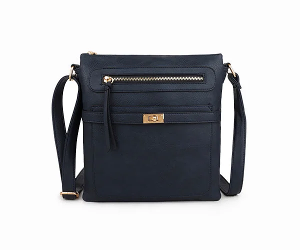 Handle bags with double handles for strength -NAVY BLUE MULTI COMPARTMENT CROSS BODY SHOULDER BAG