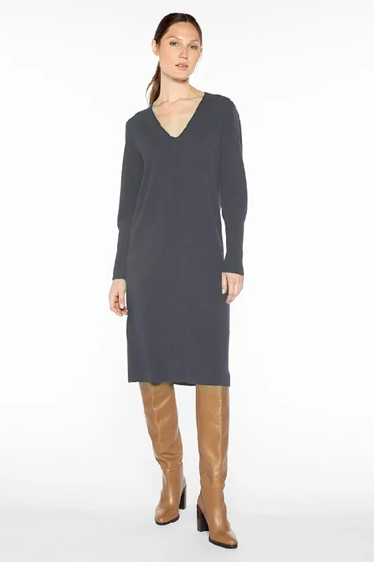 Zippered Dresses for Convenience -KINROSS CASHMERE - VEE NECK CASHMERE DRESS