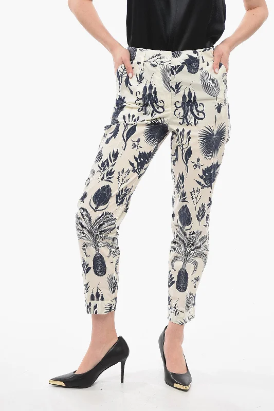 Tight trousers for women with elastic waistband for comfortable all-day wear -Parosh COPARD Cropped Pants with Floral Pattern