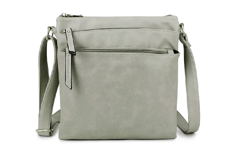 Handle bags with tropical leaves for summer -PLAIN LIGHT GREY MULTI COMPARTMENT CROSS BODY SHOULDER BAG