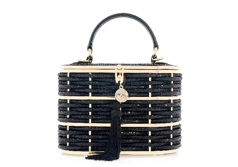 Handle bags with geometric patterns for modernity -Willow Crystal Woven Top Handle Black