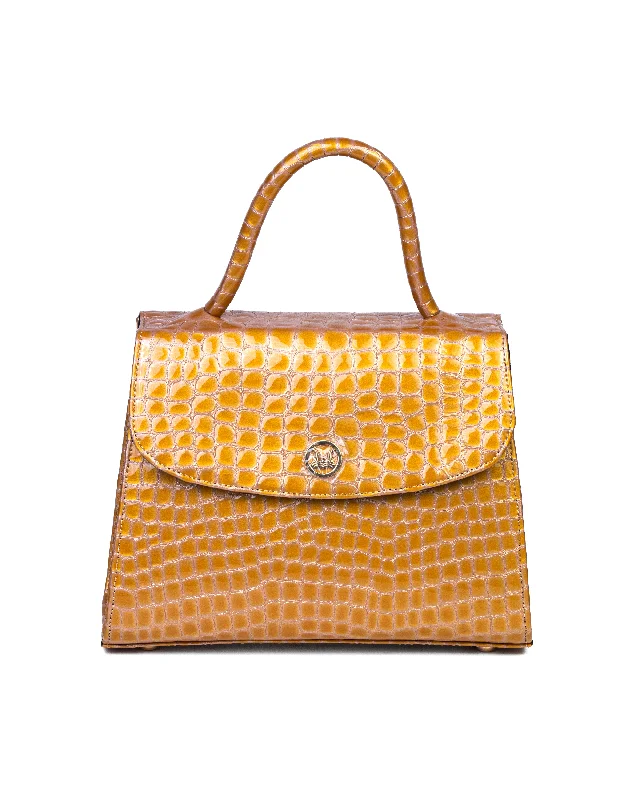 Handle bags with spacious interiors for storage -Paris Midi: Glossy Fawn Yellow Crocodile Print