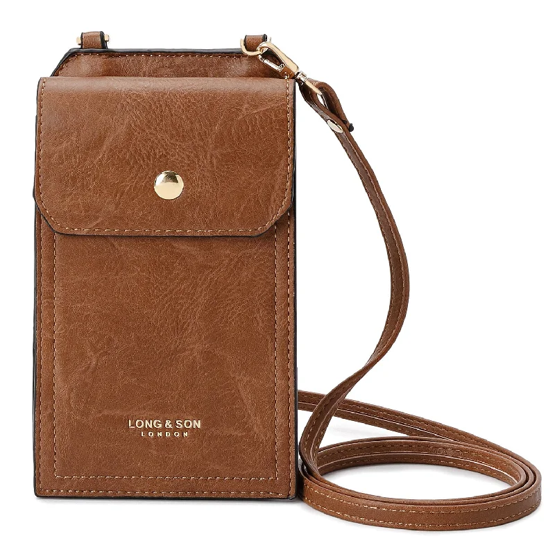 Handle bags with holiday themes for festivities -SMALL BROWN MOBILE PHONE HOLDER CROSS BODY BAG