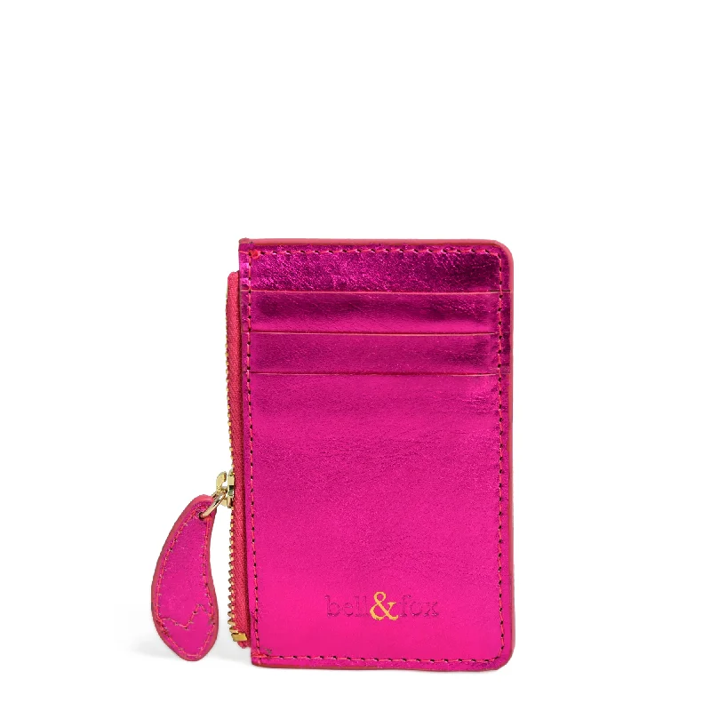 Handle bags with soft linings for protection -LIA Leather Card Holder - Fuschia Metallic