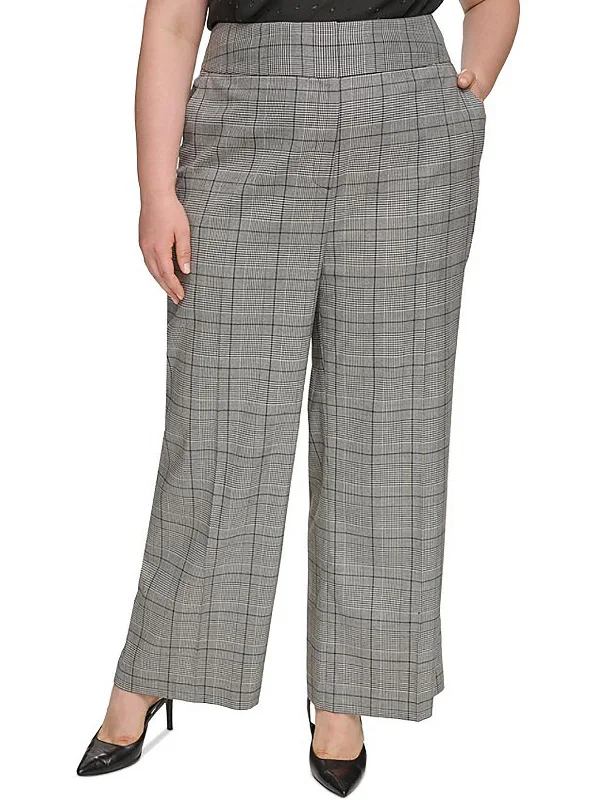 Party Dresses for Celebration -Plus Womens Houndstooth Business Dress Pants