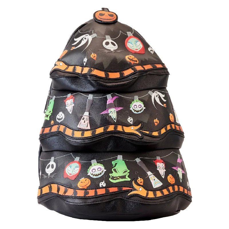 Handle bags with structured shapes for class -Loungefly The Nightmare Before Christmas Tree String Lights Glow Mini Backpack