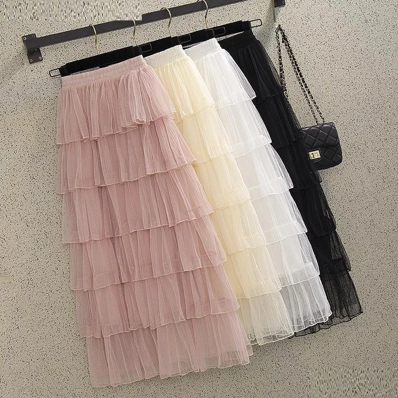 Affordable skirts with trendy slit details -Mid-Length Women'S Mesh Skirt