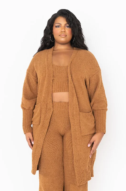 Wedding - guest cardigan for an elegant ensemble -PLUS CHILLIN AF COZY CARDIGAN LIGHT BROWN