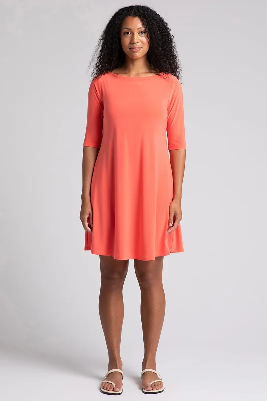 Long-sleeved Dresses for Coverage -Nu Trapeze Dress | Coral