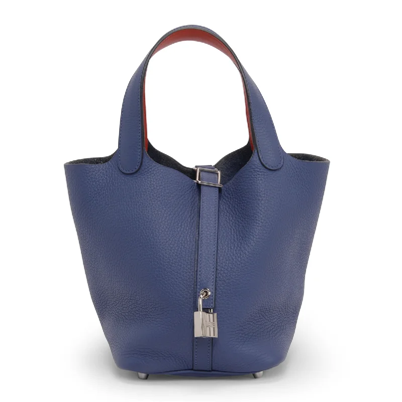 Handle bags with vintage vibes for nostalgia -Hermes Bleu Brighton & Capucine Clemence Picotin Lock 18