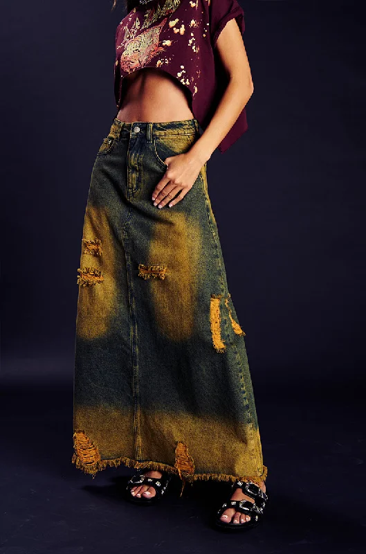 Vintage skirts with 70s-inspired designs -MOVIN DIFFERENT DENIM MAXI SKIRT