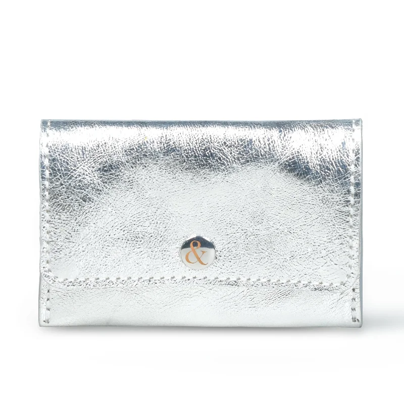 Handle bags with seasonal prints for holidays -ELLIE  Popper Card Holder Purse - Silver