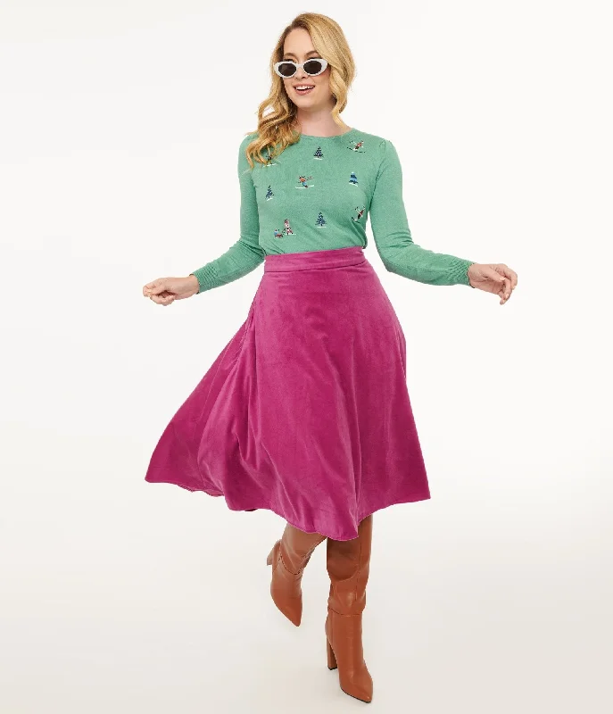 Affordable skirts with basic solid colors -Royal Monk 1950s Purple Velvet Dreams Swing Skirt