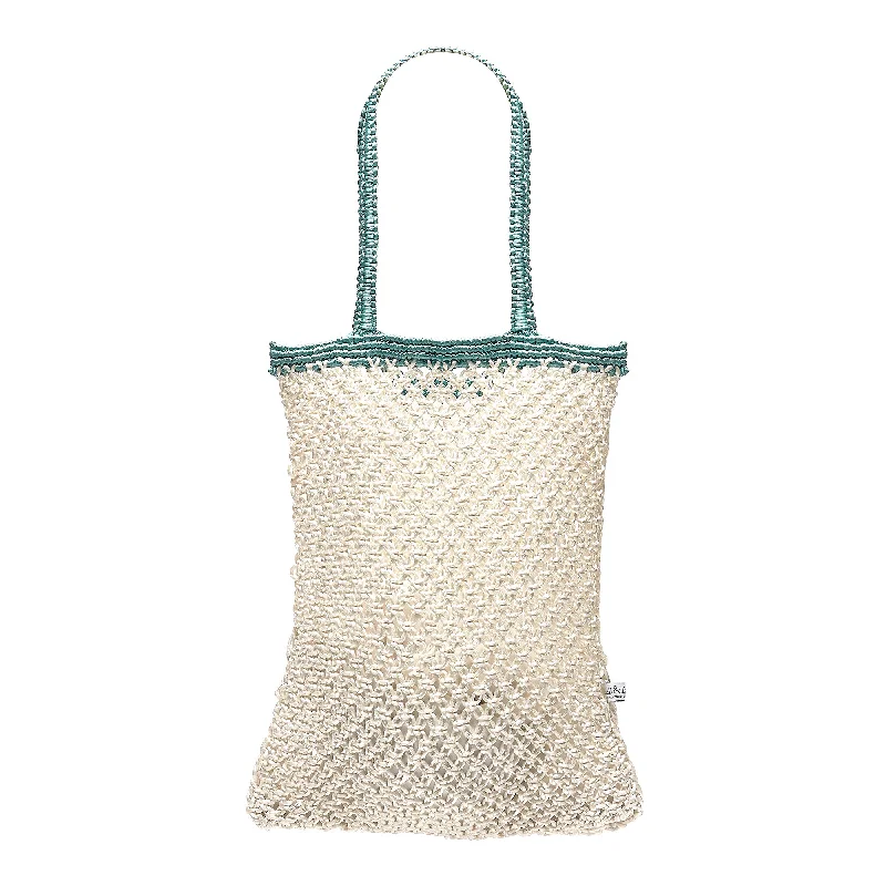 Handle bags with bright florals for cheer -KIYANA Hand Woven Macrame Bag - White & Aqua