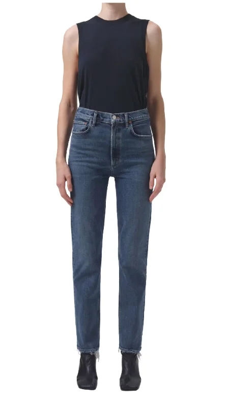 Stretchy knit tight trousers for women with soft fabric and relaxed fit -High Rise Stovepipe Jeans In Captivate