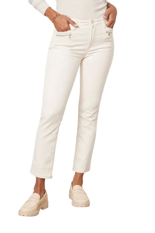 High-rise tight trousers for women with side zippers for easy styling -Cindy Pant With Modern Zip Pocket In Ecru