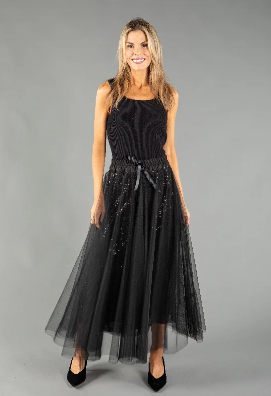 Wrap maxi skirts for versatile styling options -Sequin Tulle Skirt