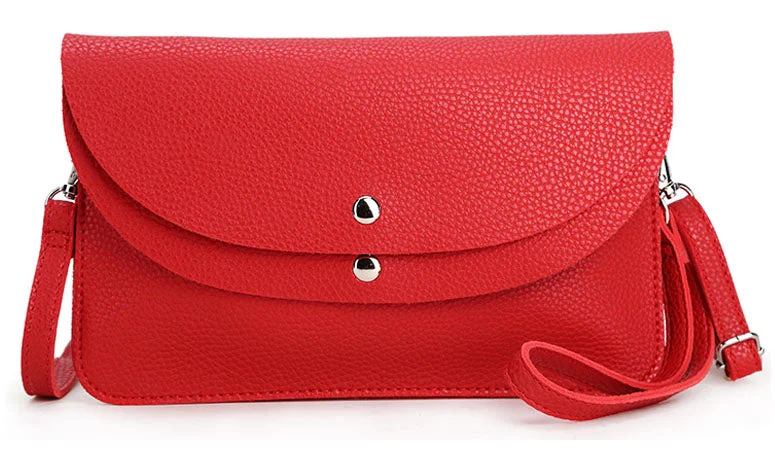 Handle bags with hidden pockets for security -RED ENVELOPE MULTI-POCKET CLUTCH BAG WITH WRISTLET AND LONG SHOULDER STRAP