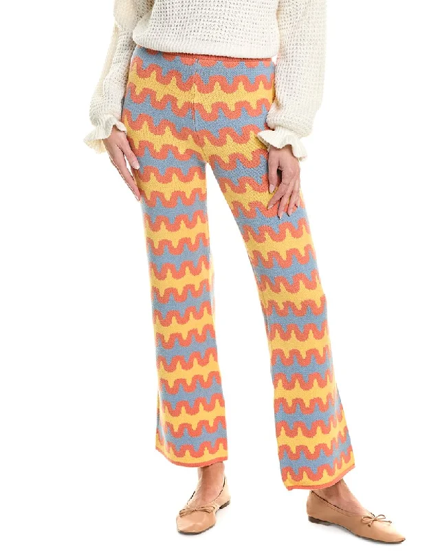 Tight trousers for women with vertical stripes and slimming effect for a sleek look -Gracia Crochet Knit Ribbed Wide Leg Pant