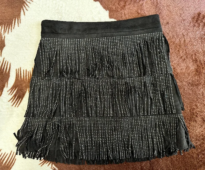 Wrap maxi skirts for versatile styling options -Jeweled Fringe Suede Skirt