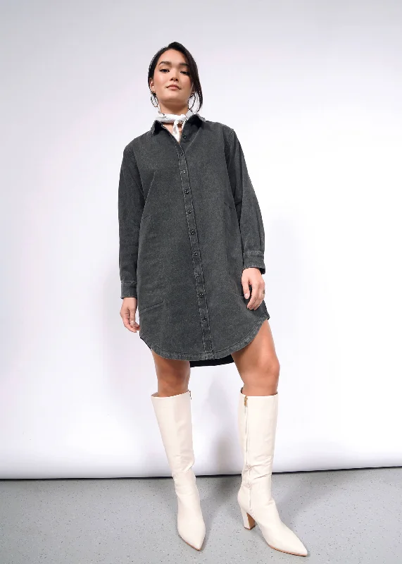 Gray Dresses for Subtle -The Essential Denim Long Sleeve Shirt Dress