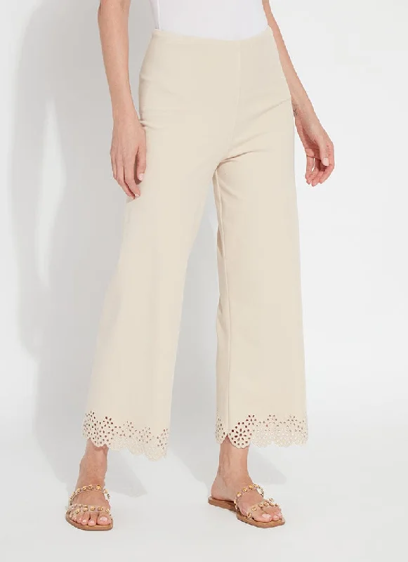 Elegant tight trousers for women with high-quality wool fabric for refined look -Cropped Embroidered Eyelet Wide Leg (26" Inseam)