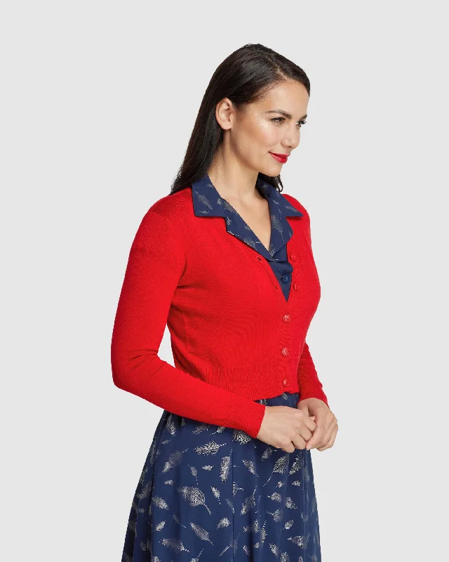 Knee - length cardigan for an elegant look -Cardigan   Red