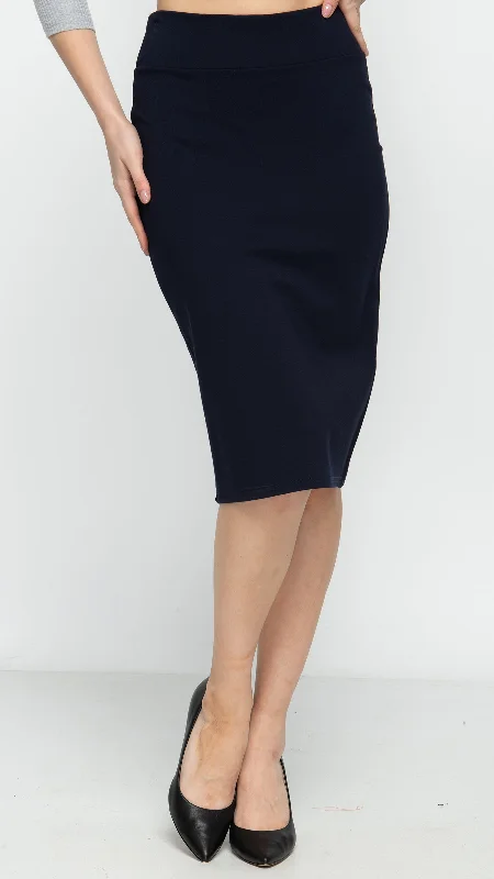 Bold floral skirts for vibrant spring fashion -Soft Terry Pencil Skirt - Navy