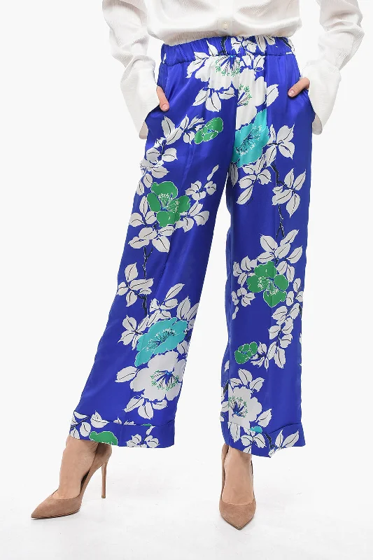 Denim tight trousers for women with skinny fit and timeless blue wash -Parosh Silk Palazzo Pants with Floral Print