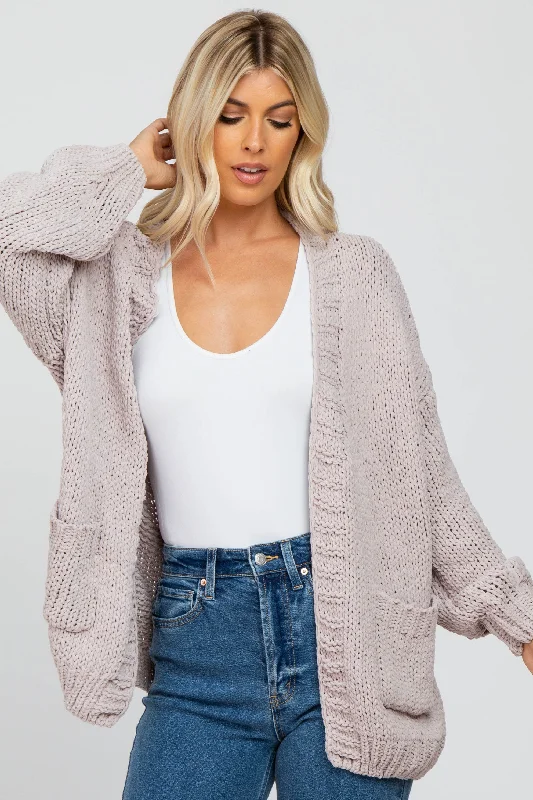 Beaded cardigan for a glamorous effect -Beige Oversized Bubble Sleeve Cardigan