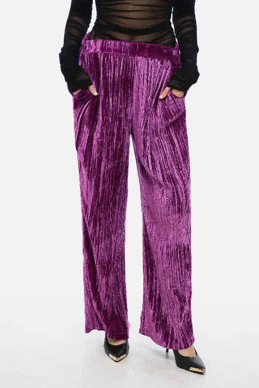 Elegant tight trousers for women with high-quality wool fabric for refined look -Sleep no More Curly Velvet Wide-Leg Pants