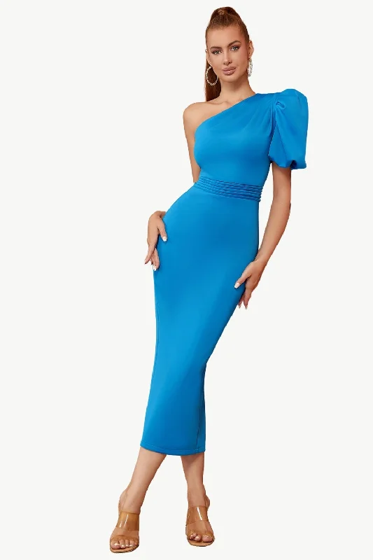 Indian Dresses with Intricacy -Blue One Shoulder Bodycon Party Dress