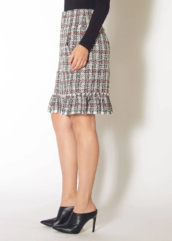 Durable skirts for long-lasting wardrobe staples -Women's Plaid Tweed Zipper Front Skirt in Black Red Tweed