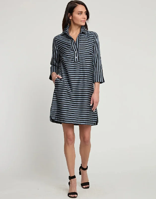 Lace Dresses for Delicate -HINSON WU - AILEEN 3/4 SLEEVE DRESS IN STRIPE AND GINGHAM COMBO