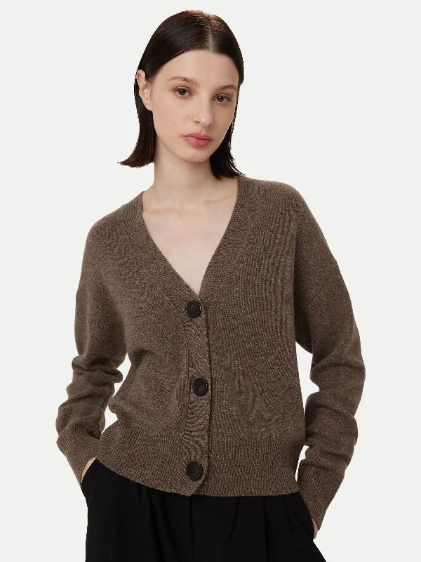 Hooded cardigan for added warmth -The Yak Wool Cardigan in Dark Taupe