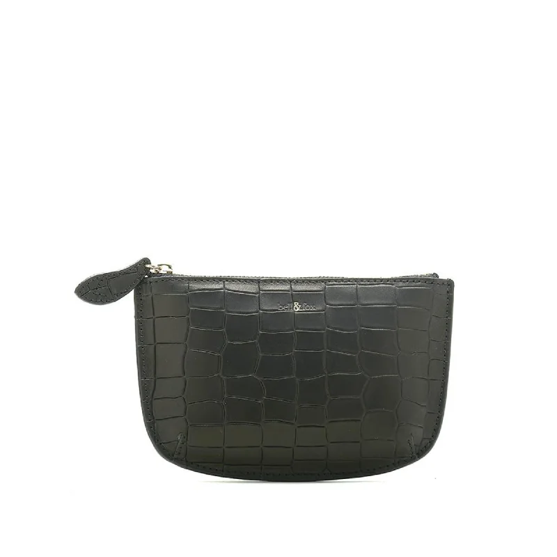 Handle bags with vegan suede for softness -FAYE Leather Purse - Black Croc