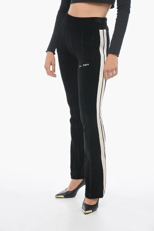 Tight trousers for women with pockets and slim silhouette for practical fashion -Palm Angels Velour Track Pants with Contrasting Bands