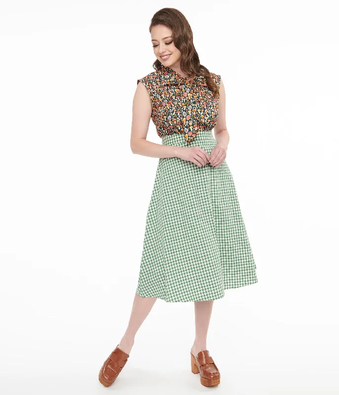 Casual skirts for effortless everyday wear -Collectif 1930s Green & White Gingham Hetty Swing Skirt