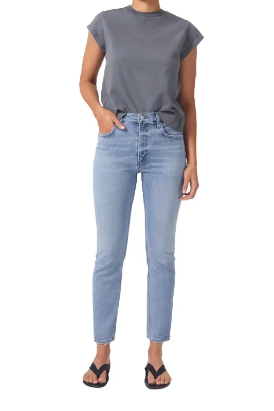 Elegant tight trousers for women with sleek design and tailored for a perfect fit -Willow Mid Rise Slim Crop Jeans In Torch