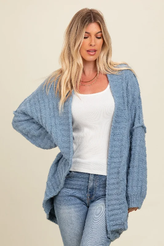 Neon - cardigan for a bold and eye - catching look -Blue Chunky Knit Dolman Cardigan