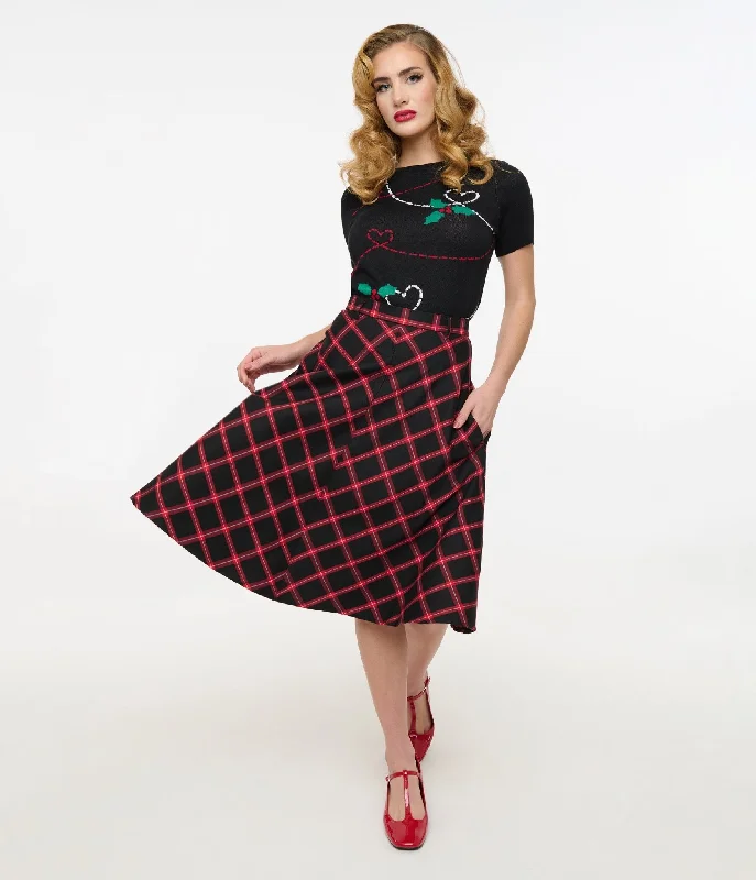 High-waisted skirts for slimming chic style -Hell Bunny 1950s Red & Black Tartan Janine Swing Skirt