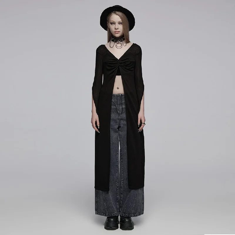 Birthday - party cardigan for a festive look -Women's Gothic Plunging Split Cardigan