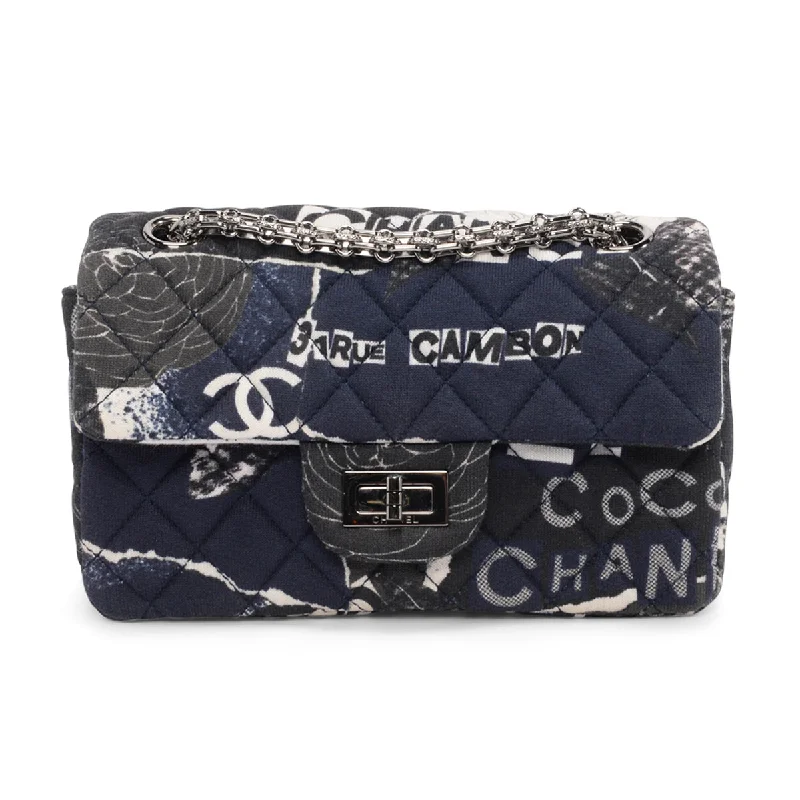 Handle bags with denim fabric for casual -Chanel Graffiti Quilted Jersey Mini Reissue 2.55 Flap Bag