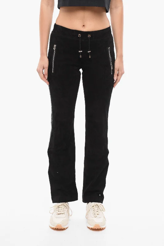 Stretch tight trousers for women with deep waistband for extra comfort and fit -Philipp Plein Suede TOO GOOD Sweatpants with Crystals