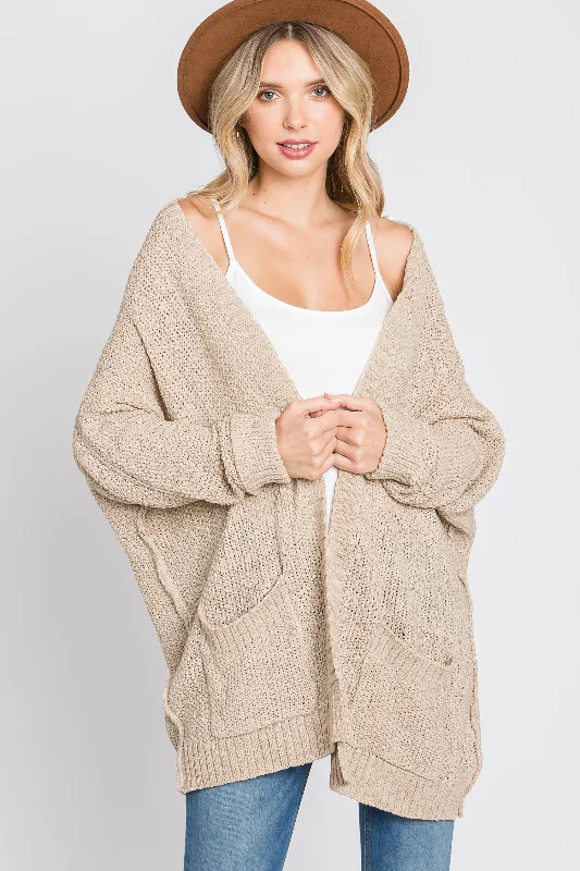 Printed cardigan with unique patterns -Beige Cuff Sleeve Cardigan