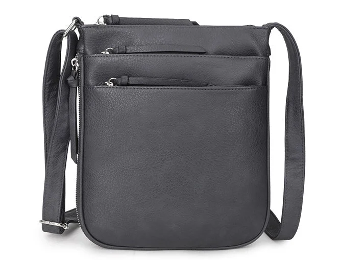 Handle bags with soft linings for protection -PLAIN CURVED DARK GREY MULTI COMPARTMENT CROSS BODY SHOULDER BAG