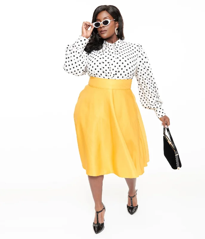 Stretch skirts for curvy figure flattery -Unique Vintage Plus Size 1950s Yellow High Waist Vivien Swing Skirt