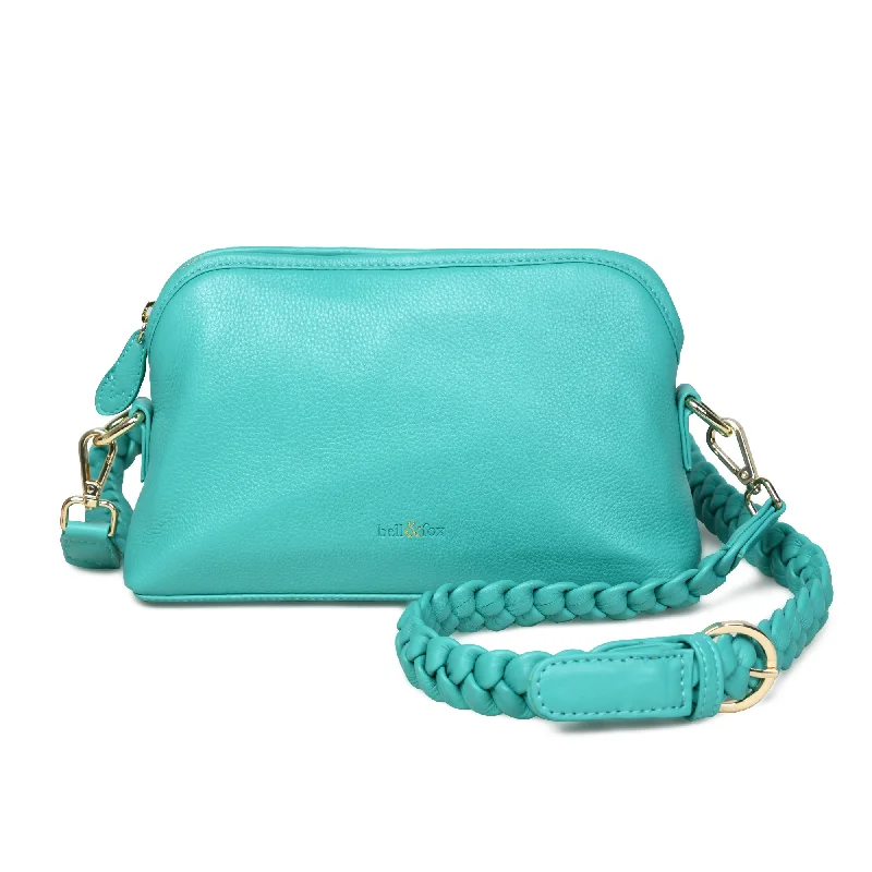 Handle bags with side pockets for organization -LAYLA Crossbody Bag with Hand Woven Strap in Teal Leather