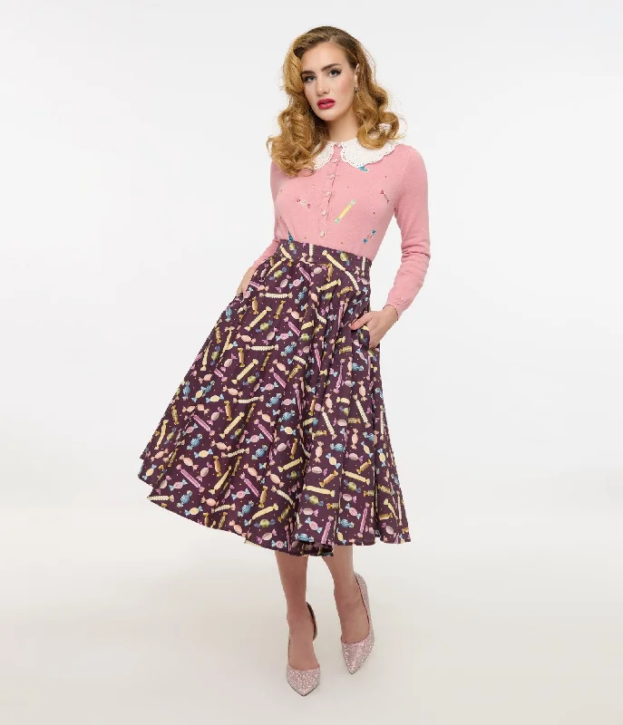 Affordable skirts for budget-friendly wardrobe updates -Royal Monk 1950s Eggplant & Candy Swing Skirt