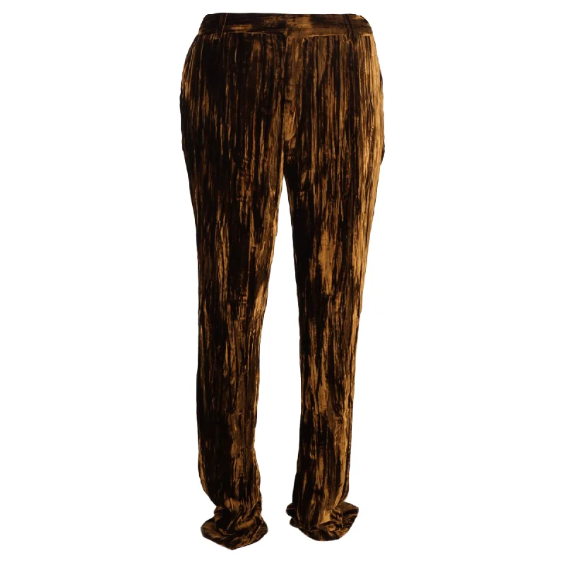 High-waisted tight trousers for women with tapered leg and vintage-inspired design -Saint Laurent Straight-Leg Tapered Pants in Brown Velvet